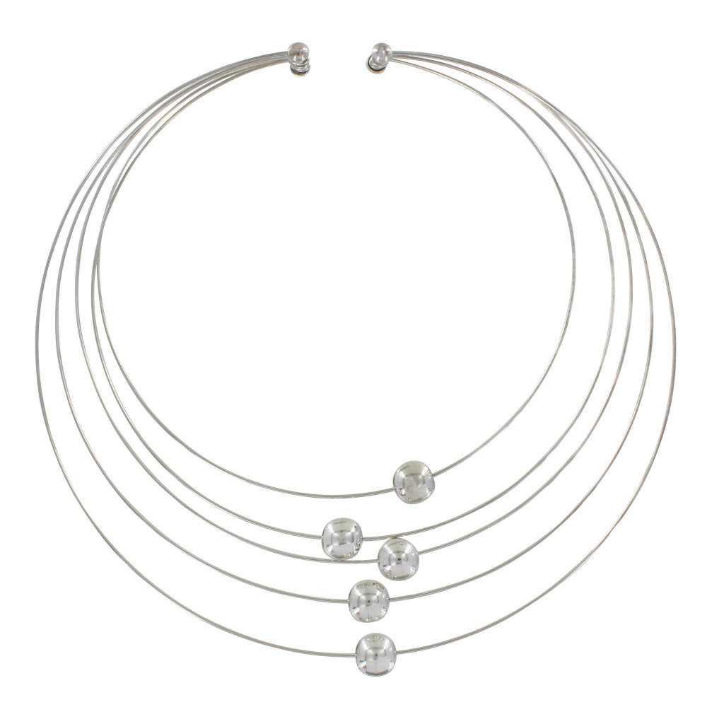 LES POULETTES BIJOUX Collier Argent Ras de Cou Torque et Cinq Perles