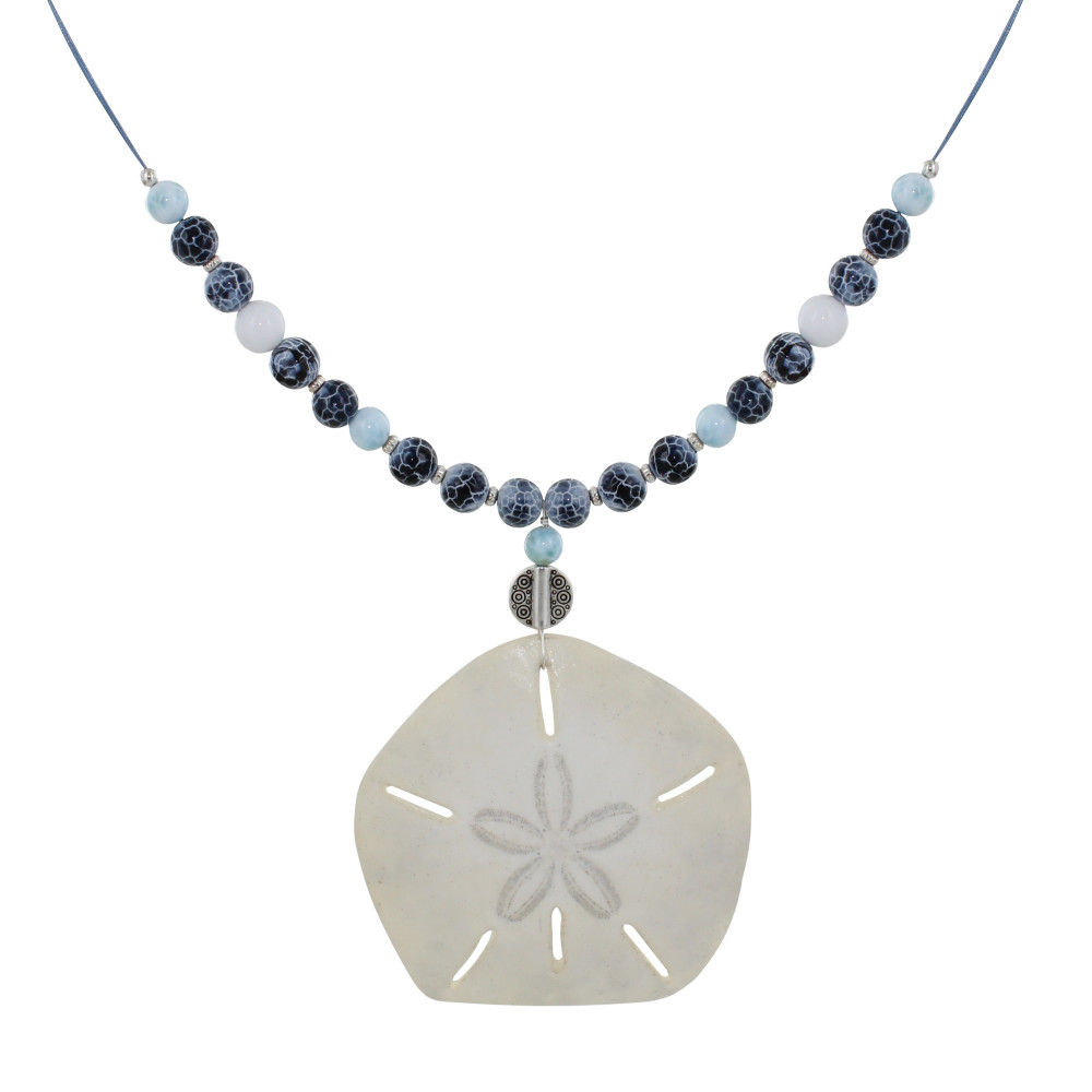 LES POULETTES BIJOUX Collier Câbles Bleus Perles d'Agate Craquelées de Larimar de Ja