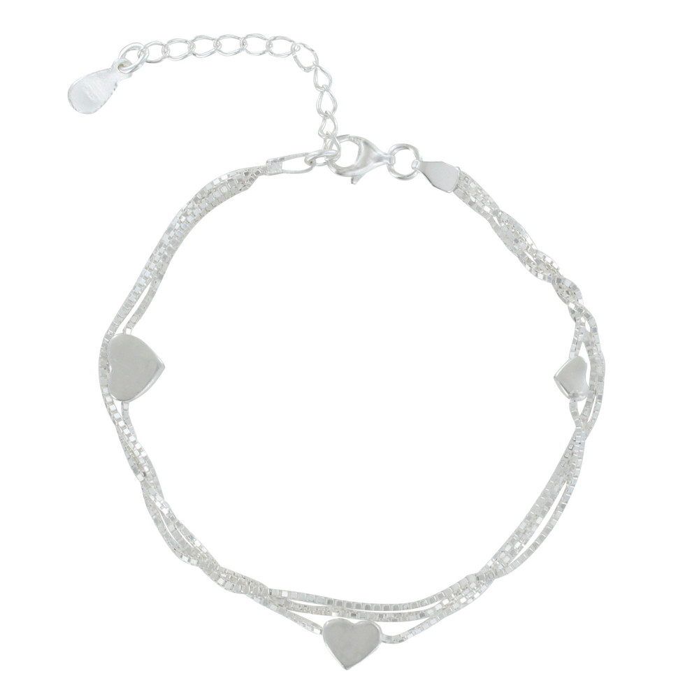 LES POULETTES BIJOUX - Bracelet Argent 925 Trois Rangs et Coeurs - taille 20 cm