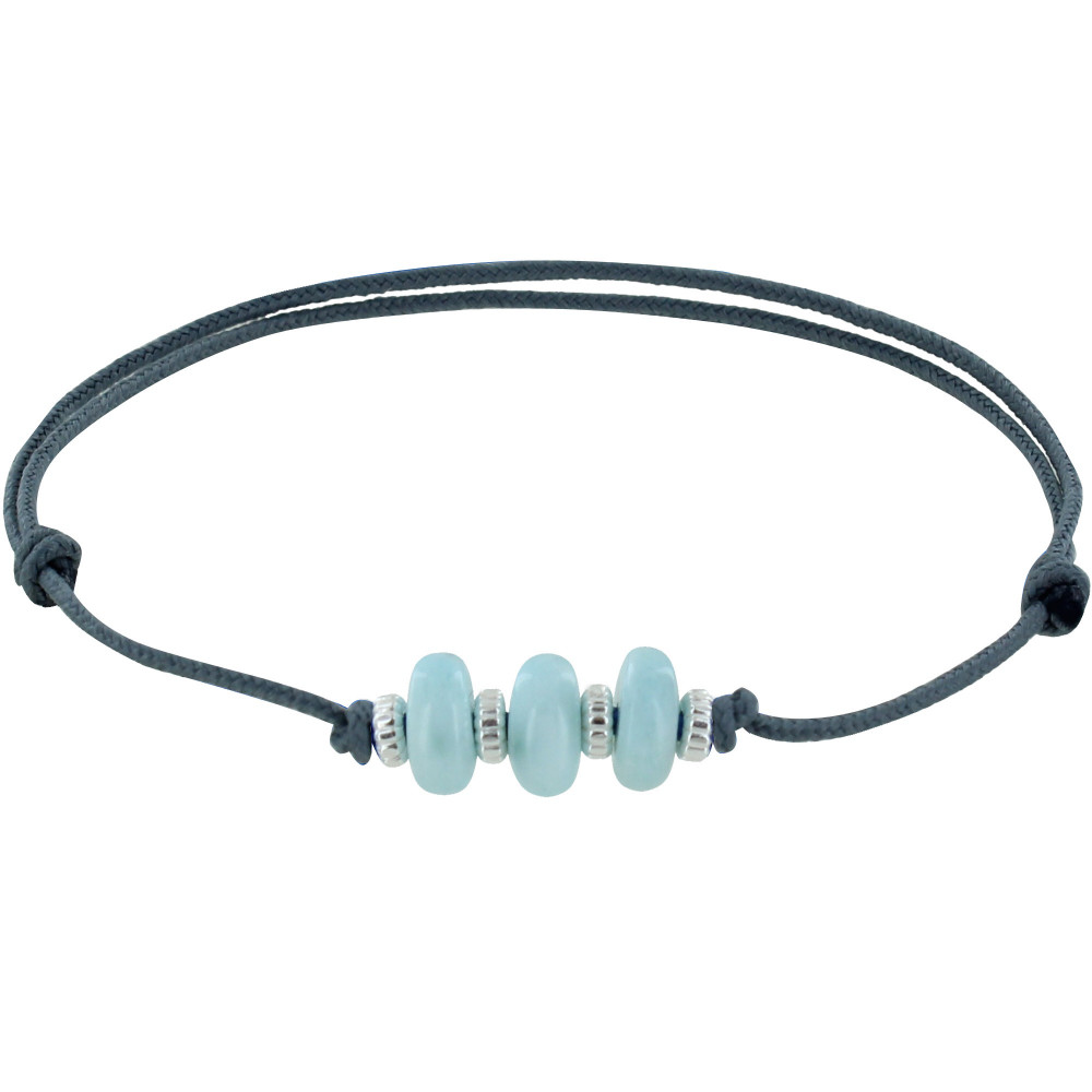 LES POULETTES BIJOUX Bracelet Lien Synthétique 3 Rondelles de Larimar et Argent - Gr