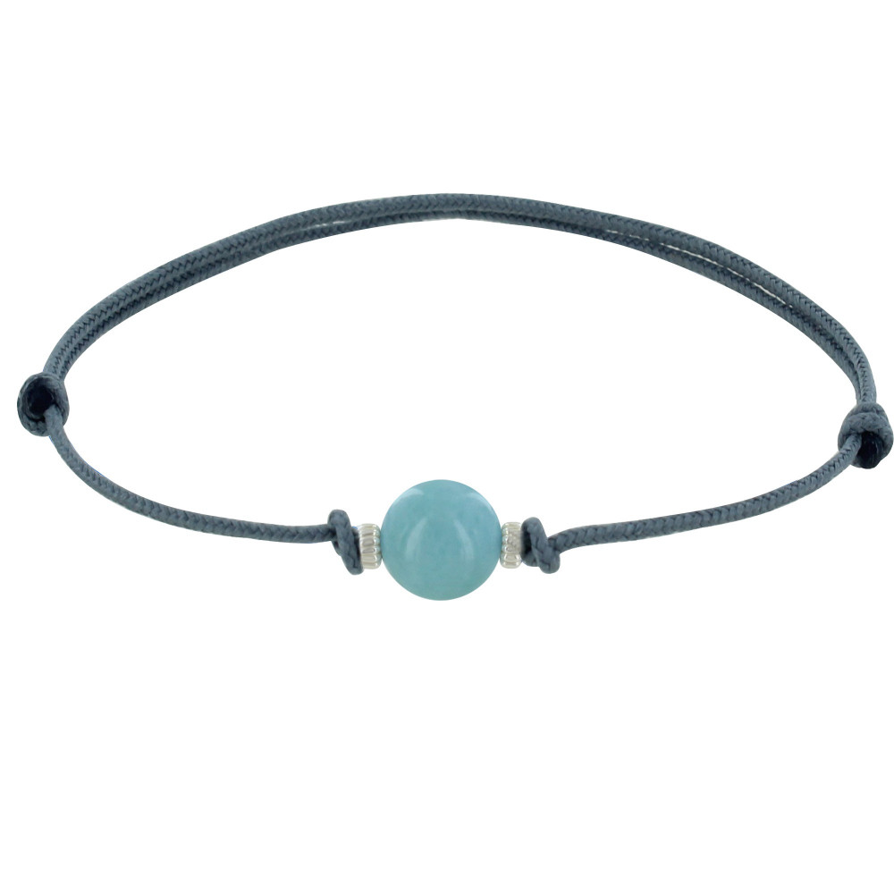 LES POULETTES BIJOUX Bracelet Lien Synthétique Perle de Larimar et Deux Anneaux Arge