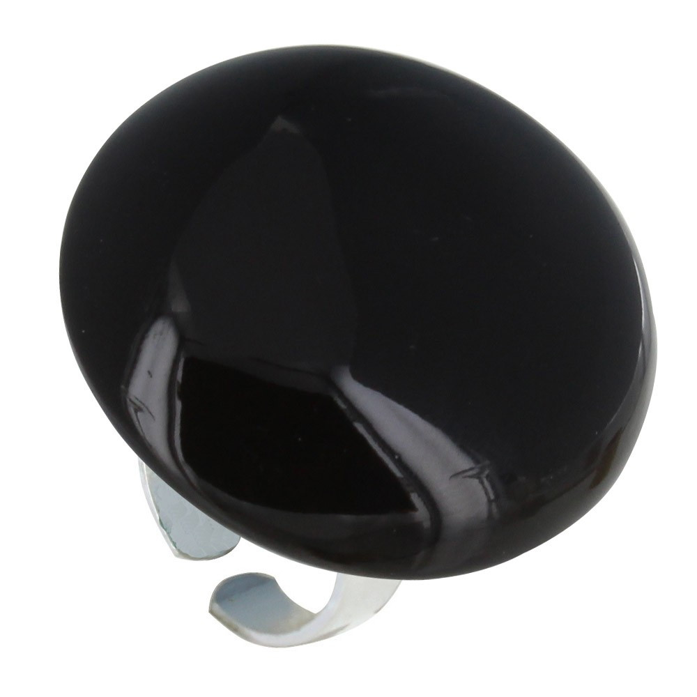 LES POULETTES BIJOUX Bague Métal Argenté Gros Champignon Céramique Noire