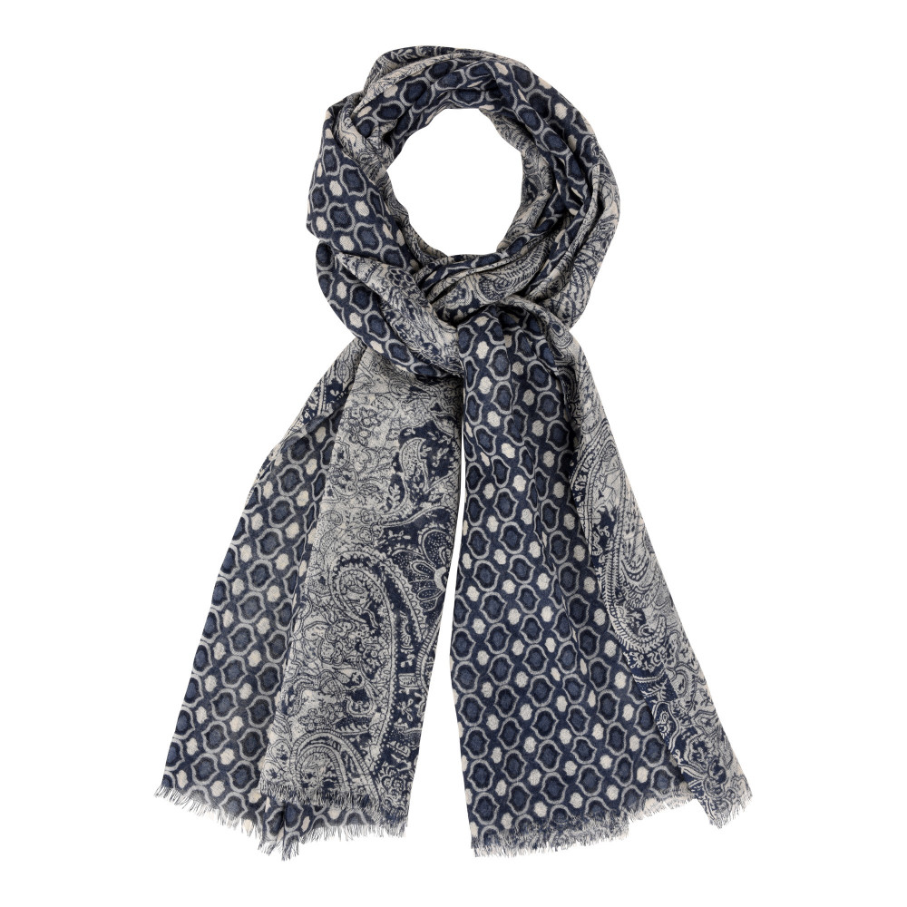 LES POULETTES BIJOUX Echarpe 100% Laine Motifs Cachemire Bleu /Creme