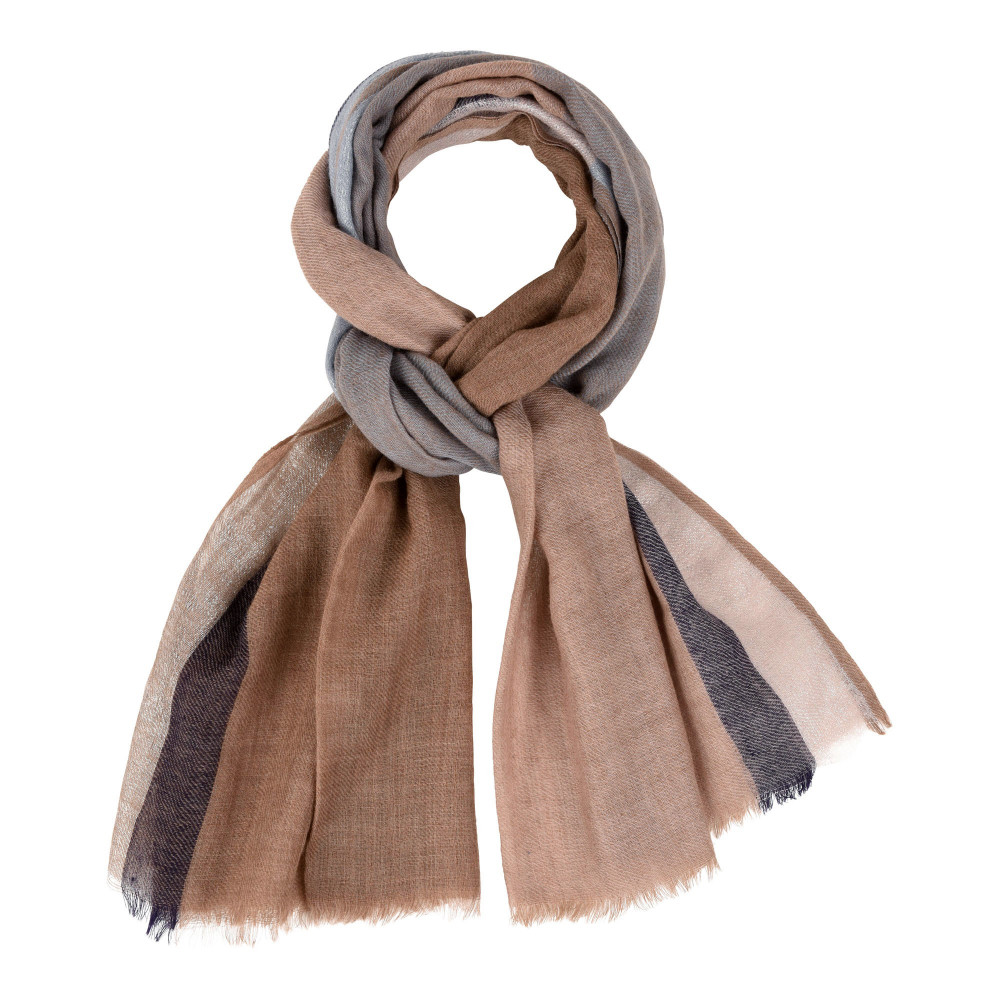 LES POULETTES BIJOUX Echarpe 100% Laine Marron Et Bleu Bordure Lurex Argent