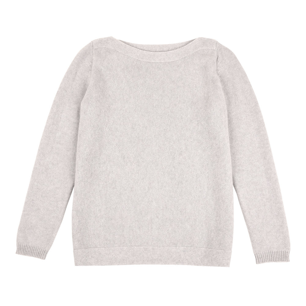 LES POULETTES BIJOUX Pull Col Bateau 100% Cachemire 4 Fils - Gris Clair - taille M