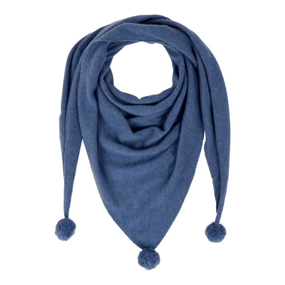 LES POULETTES BIJOUX Echarpe Triangle Pompon 100% Cachemire 2 Fils - Bleu Navy