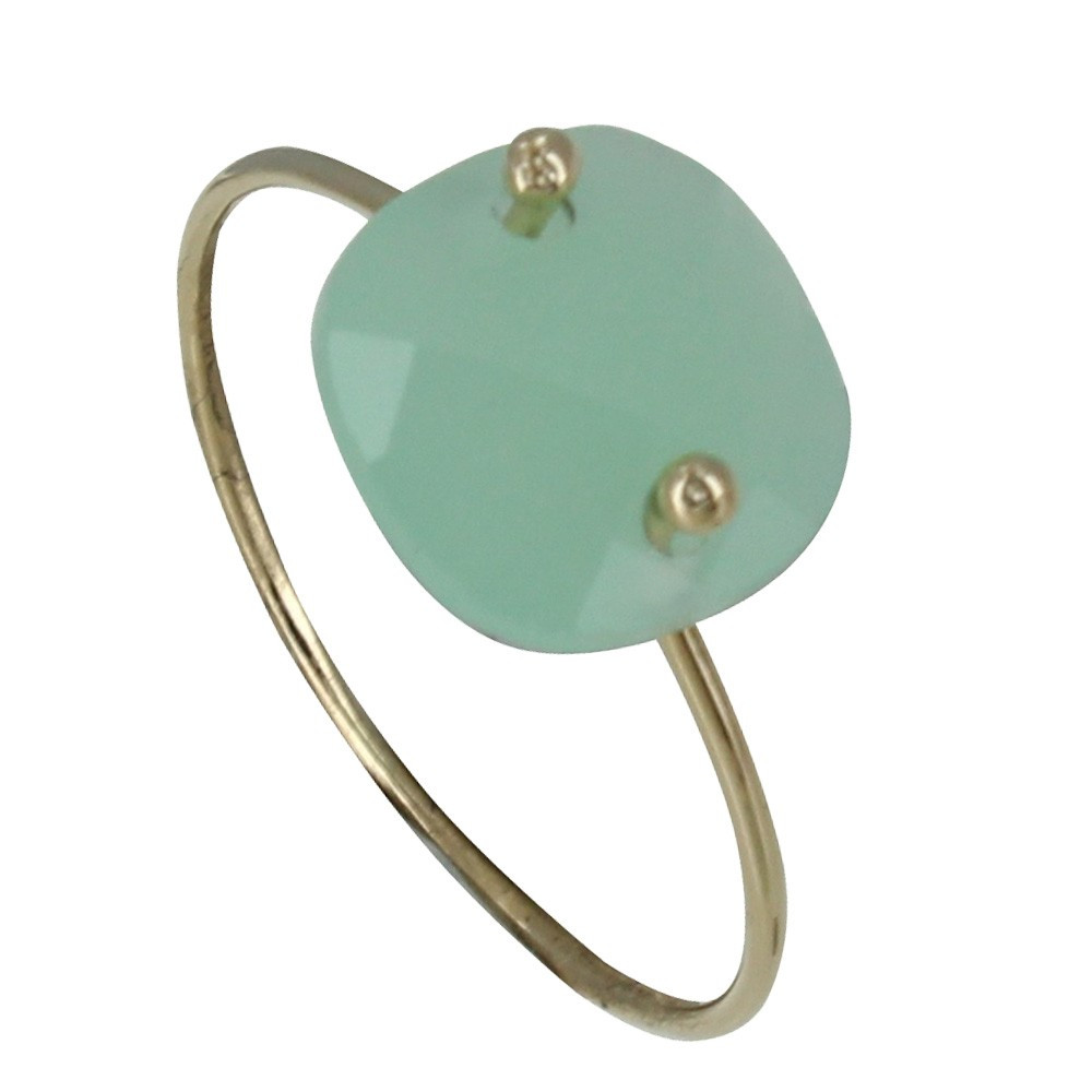 LES POULETTES BIJOUX - Bague Plaqué Or Picot et Verre Facetté Vert d'Eau - taille 60