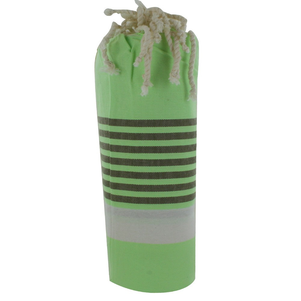 LES POULETTES BIJOUX Fouta Drap Plage et Hammam Coton Couleur Vert Bande Blanche Pet