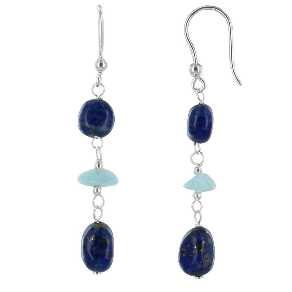 LES POULETTES BIJOUX - Boucles d'Oreilles Argent Crochet Lapis Lazuli et Larimar
