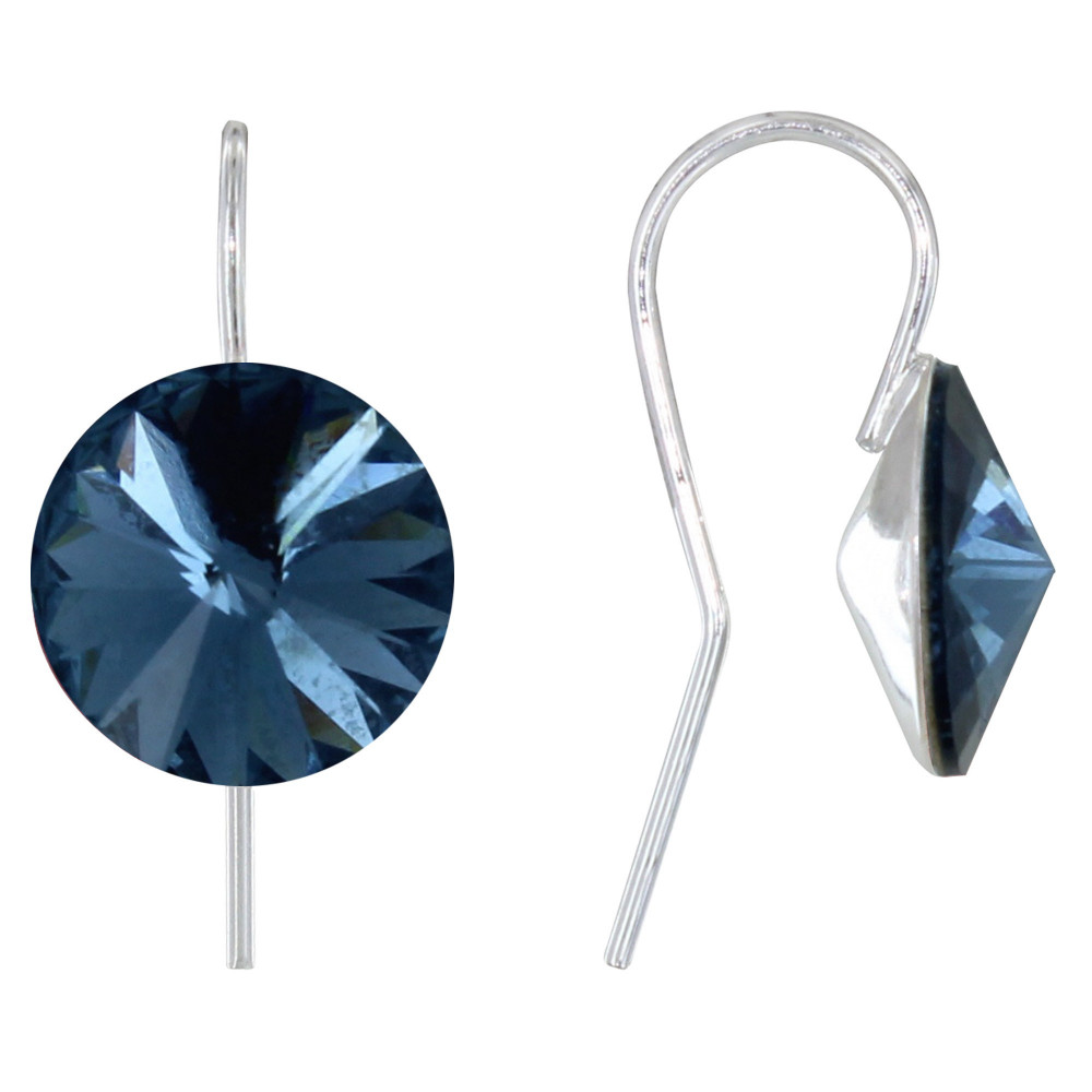 LES POULETTES BIJOUX Boucles d'Oreilles Argent Orné d'Un Cristal Rond - Bleu Navy