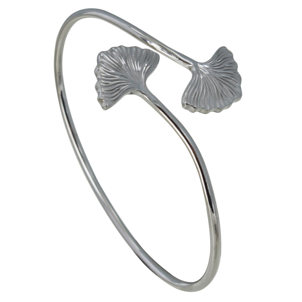 LES POULETTES BIJOUX Bracelet Argent Rhodié Jonc Double Feuilles Ginkgo