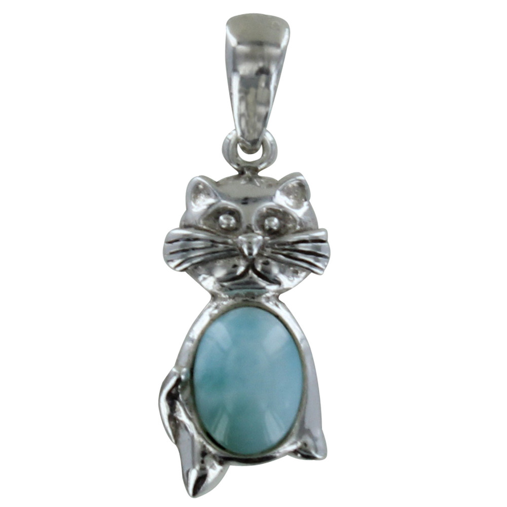 LES POULETTES BIJOUX Pendentif Argent Chat et Larimar