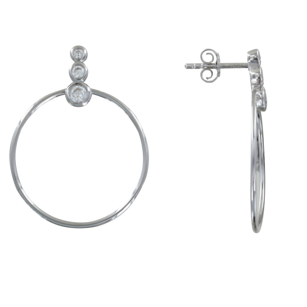 LES POULETTES BIJOUX Boucles d'Oreilles Argent Rhodié Trois Strass et un Cercle