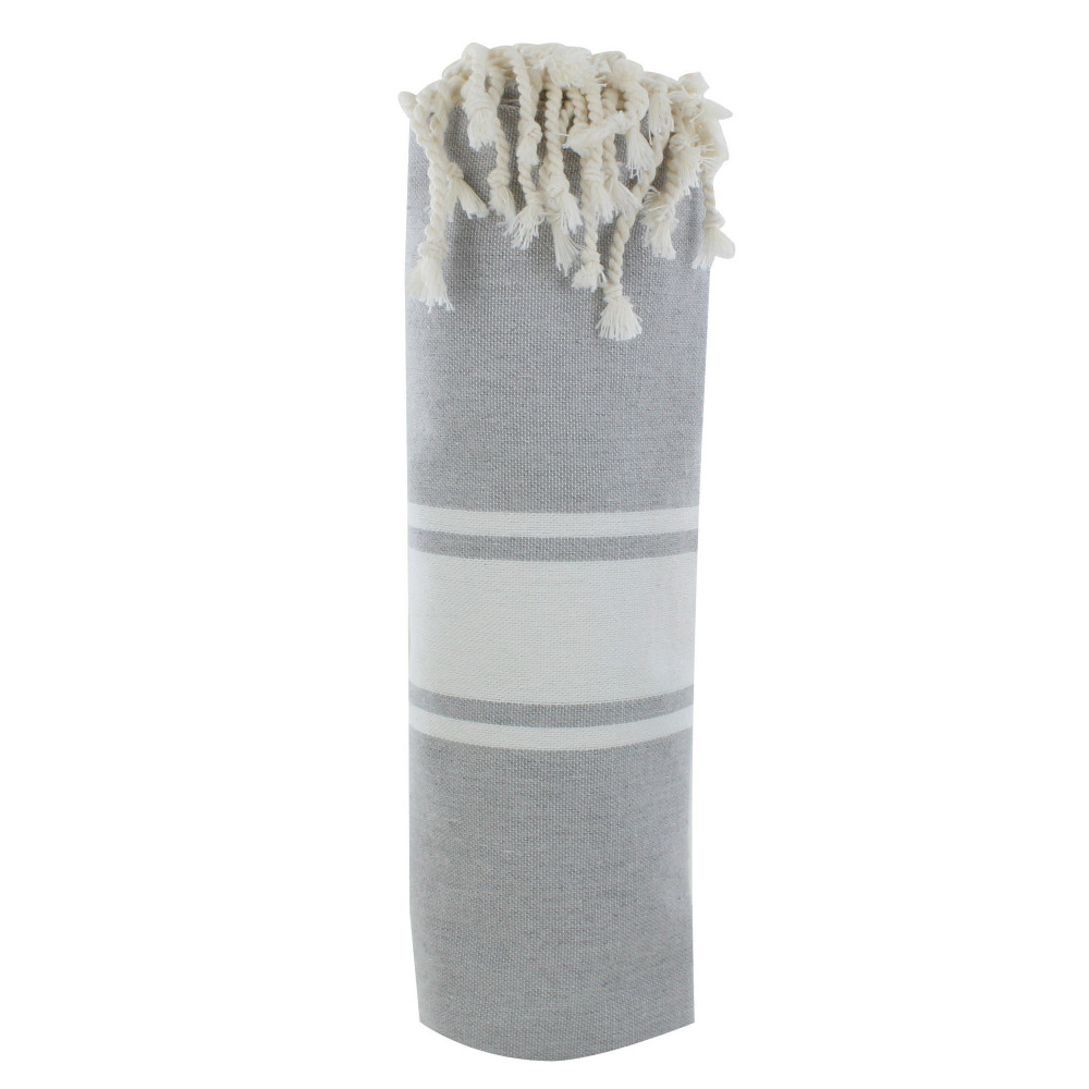 LES POULETTES BIJOUX Fouta Drap Plage et Hammam Coton Couleur Gris Clair 100 x 200cm