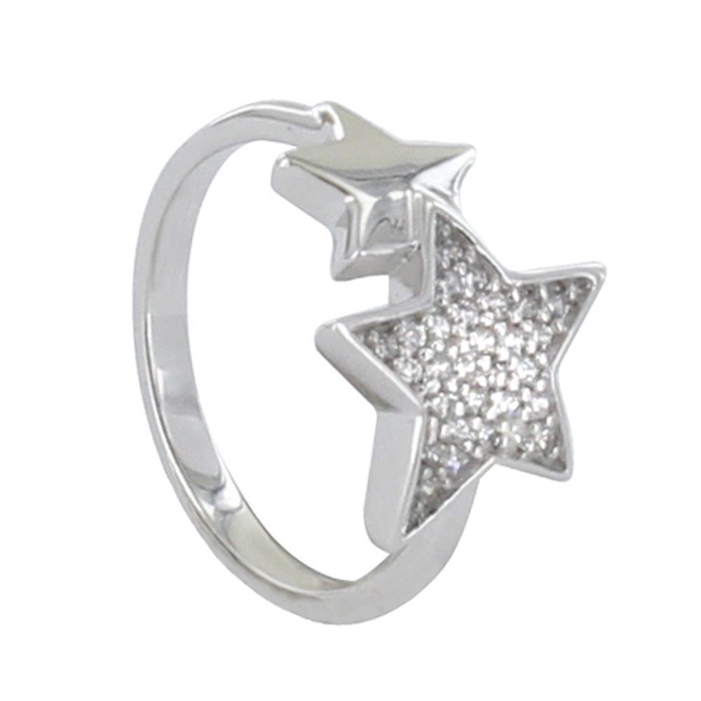 LES POULETTES BIJOUX Bague Argent Rhodié Deux Etoiles et Strass - taille 58
