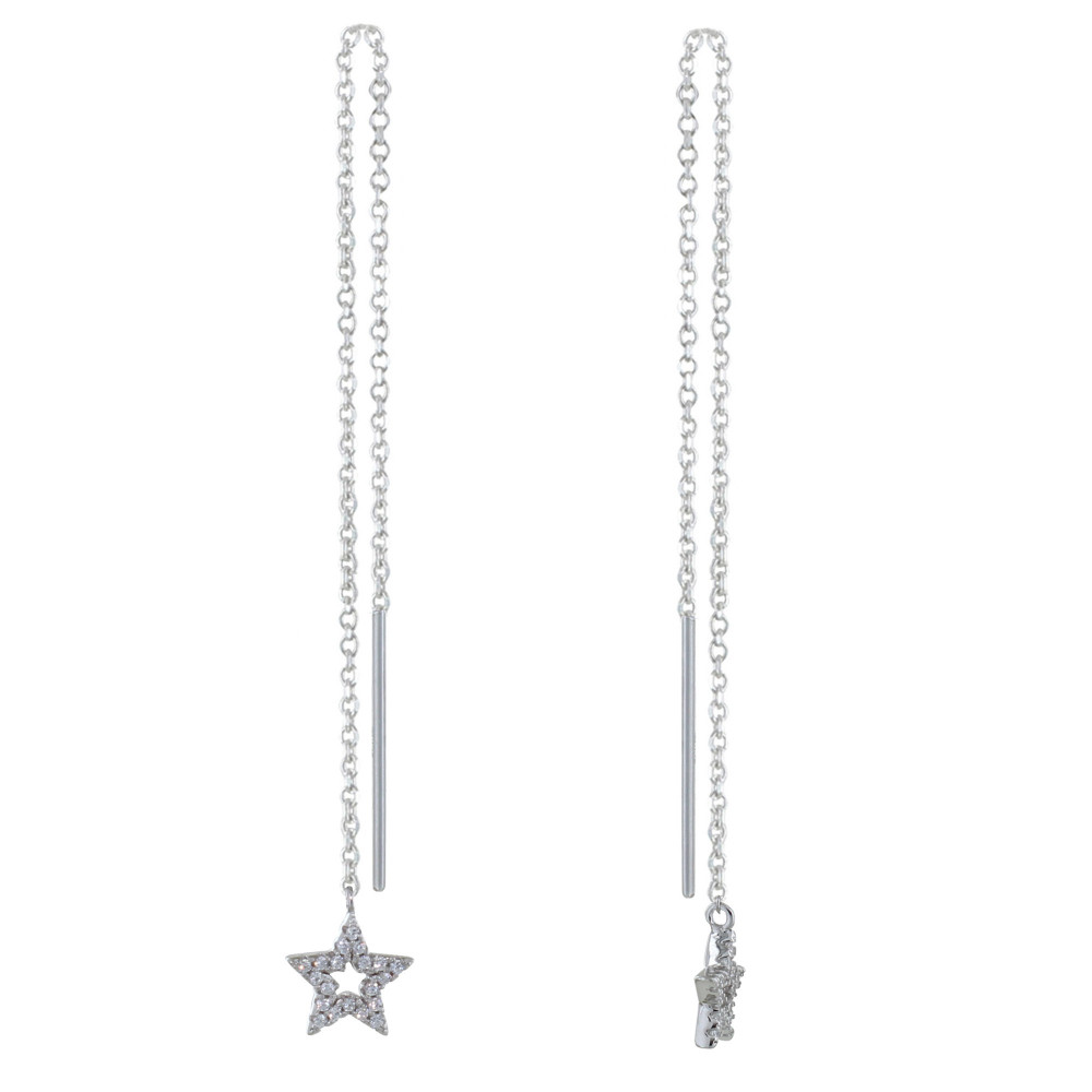 LES POULETTES BIJOUX Boucles d'Oreilles Chainette Argent Rhodié Etoile de Strass