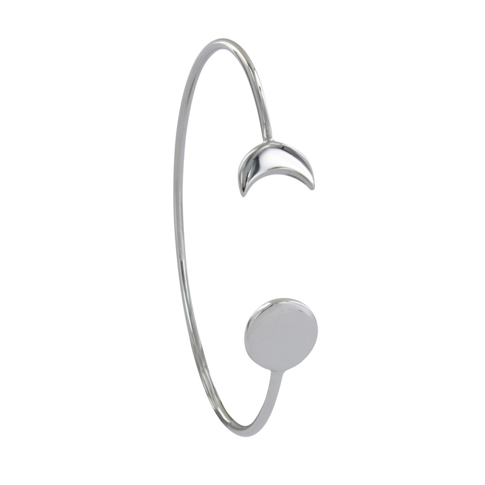 LES POULETTES BIJOUX Bracelet Argent Rhodié Jonc Lune et Croissant de Lune