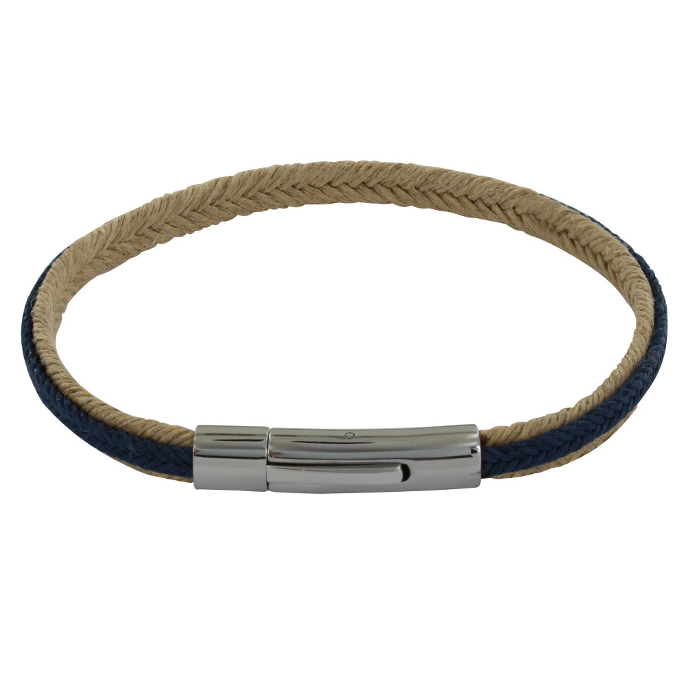 LES POULETTES BIJOUX Bracelet Homme Tresse en Jute et Lin Bleu
