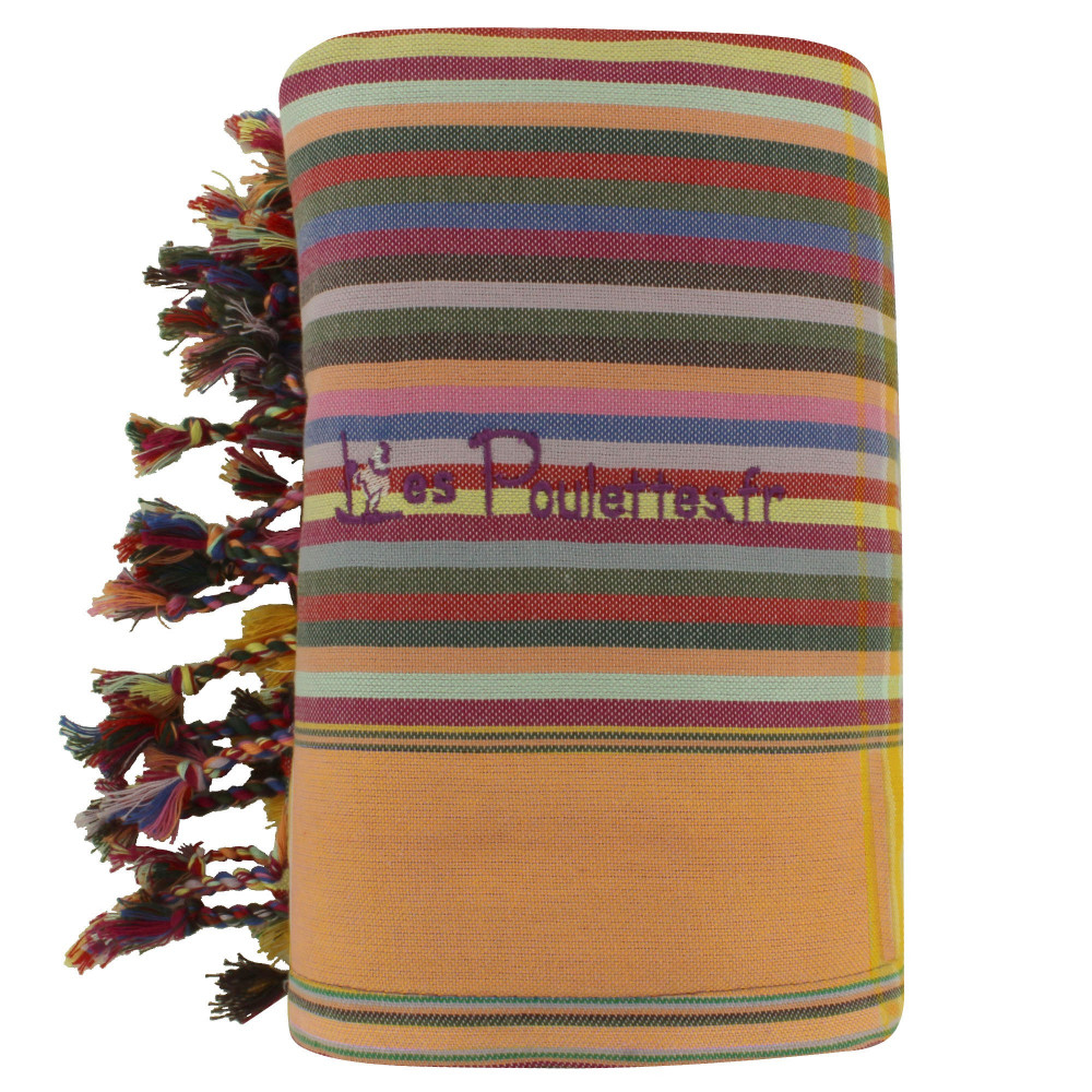 LES POULETTES BIJOUX Kikoy Serviette Plage Coton Couleur Rayé Rouge Brique Jaune