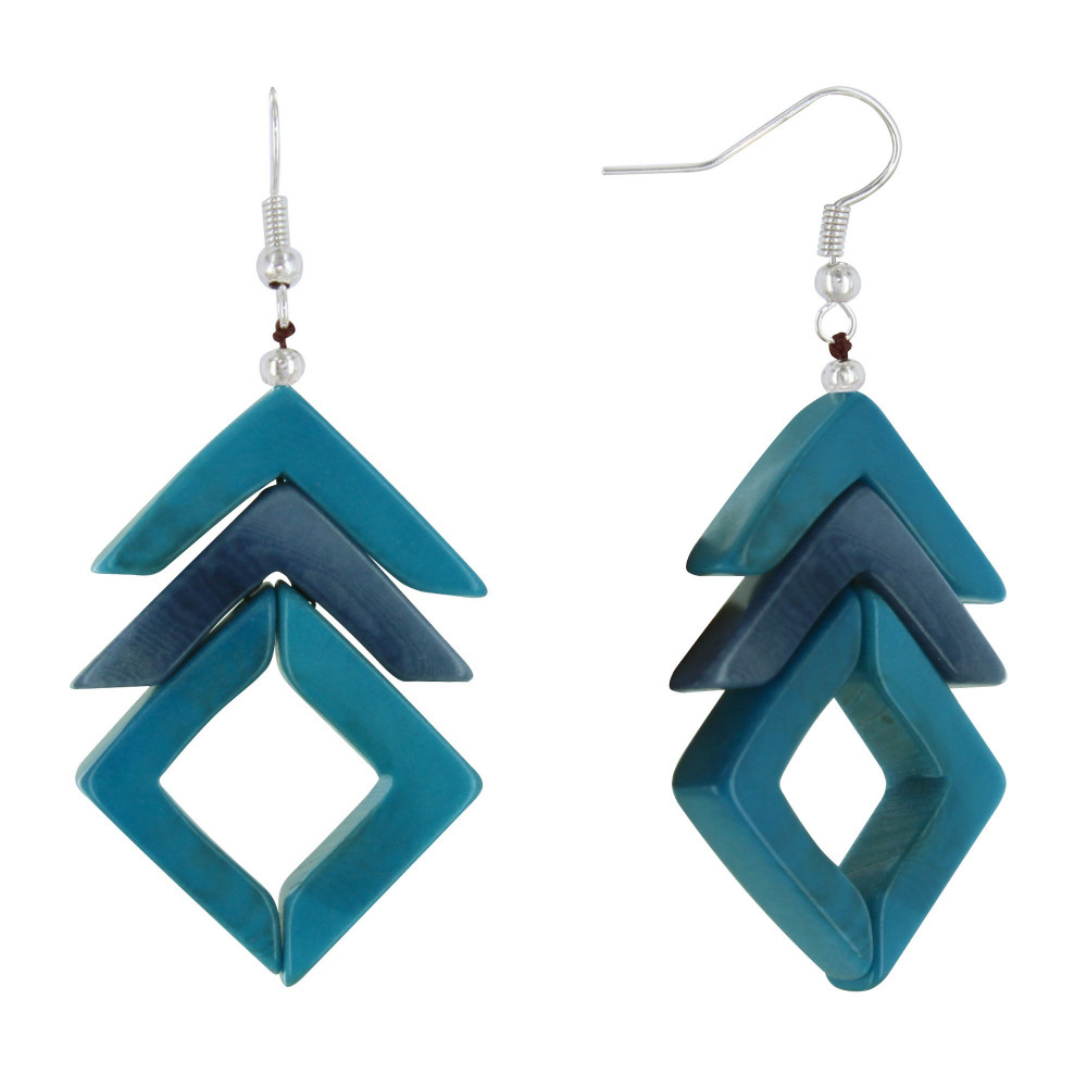 LES POULETTES BIJOUX Boucles d'Oreilles Mana en Tagua Bicolore - Turquoise