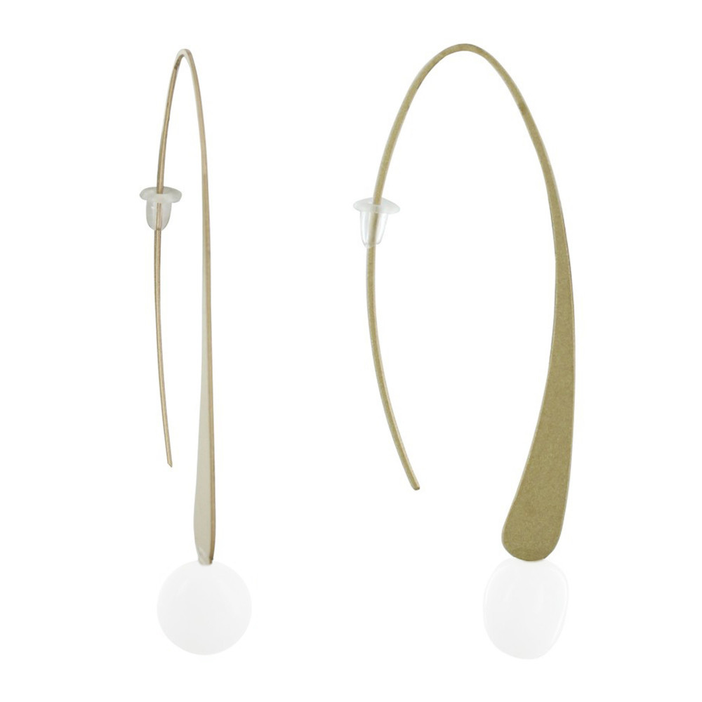 LES POULETTES BIJOUX Boucles d'Oreilles Crochet Plat Métal Doré et Perles Céramique
