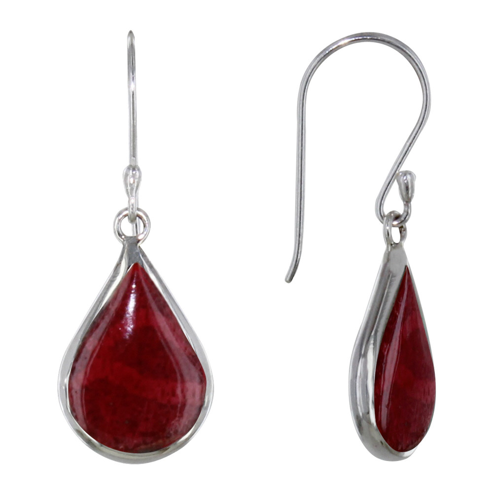LES POULETTES BIJOUX Boucles d'Oreilles Argent 925 Petite Goutte Couleur Corail