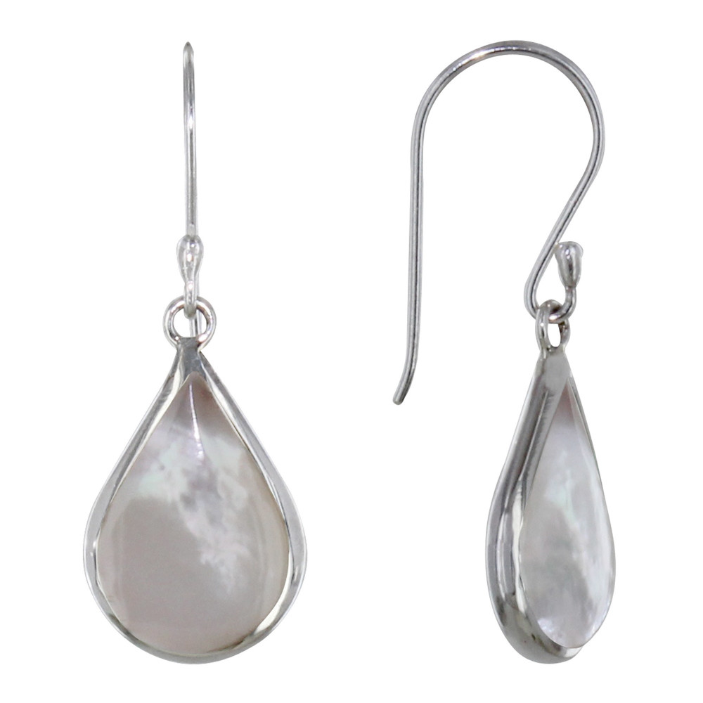 LES POULETTES BIJOUX Boucles d'Oreilles Argent 925 Petite Goutte Nacre - Blanc