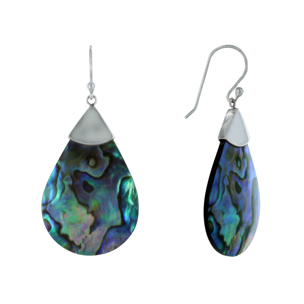 LES POULETTES BIJOUX Boucles d'Oreilles Argent Goutte de Nacre Abalone
