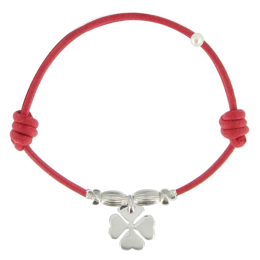 LES POULETTES BIJOUX Bracelet Lien Trèfle Argent 925 - Rouge