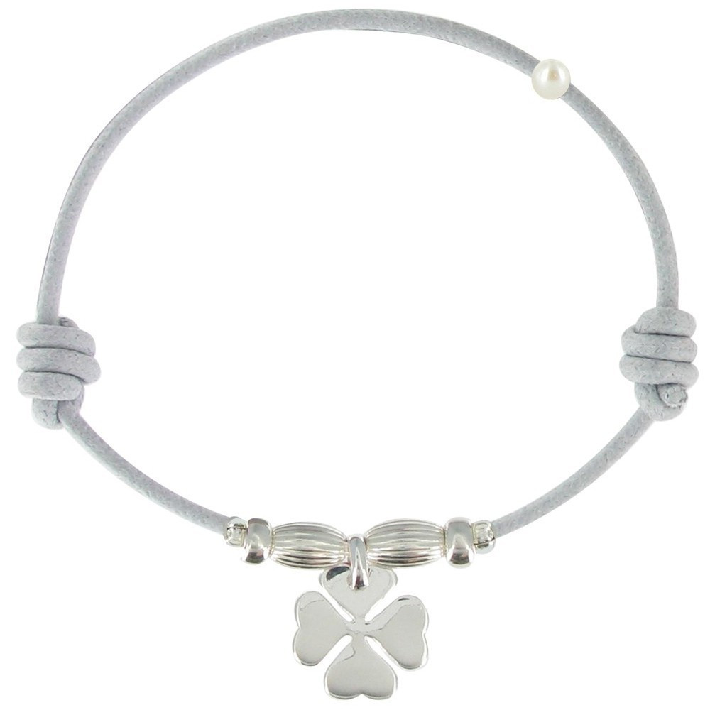 LES POULETTES BIJOUX Bracelet Lien Trèfle Argent 925 - Gris clair