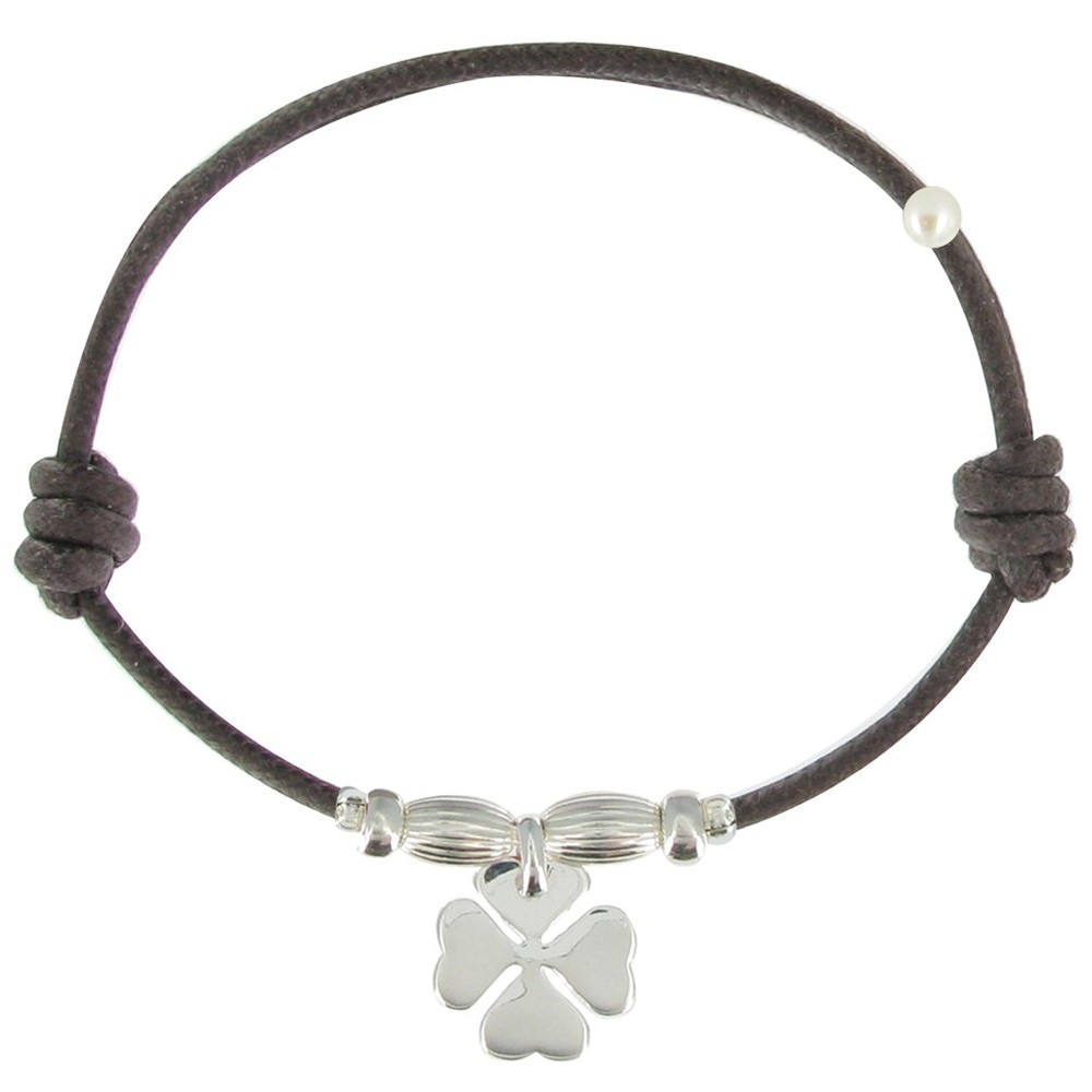 LES POULETTES BIJOUX Bracelet Lien Trèfle Argent 925 - Marron foncé