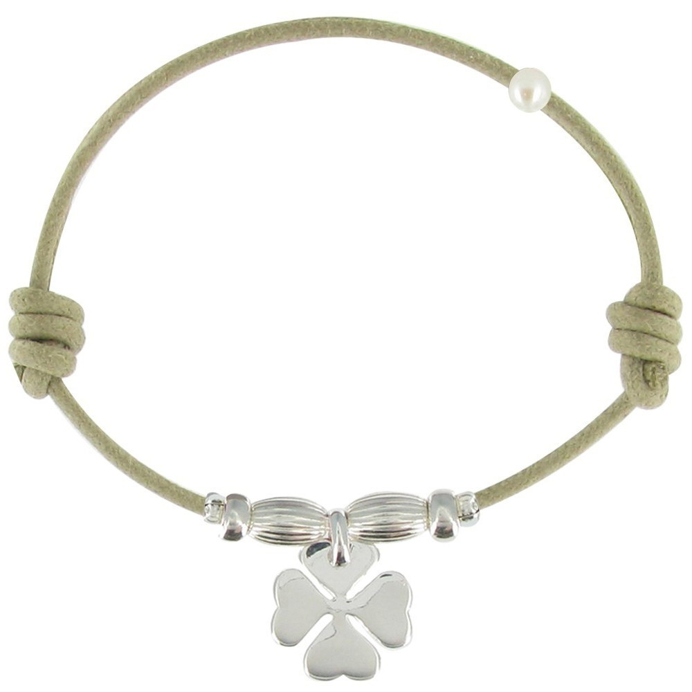 LES POULETTES BIJOUX Bracelet Lien Trèfle Argent 925 - Beige