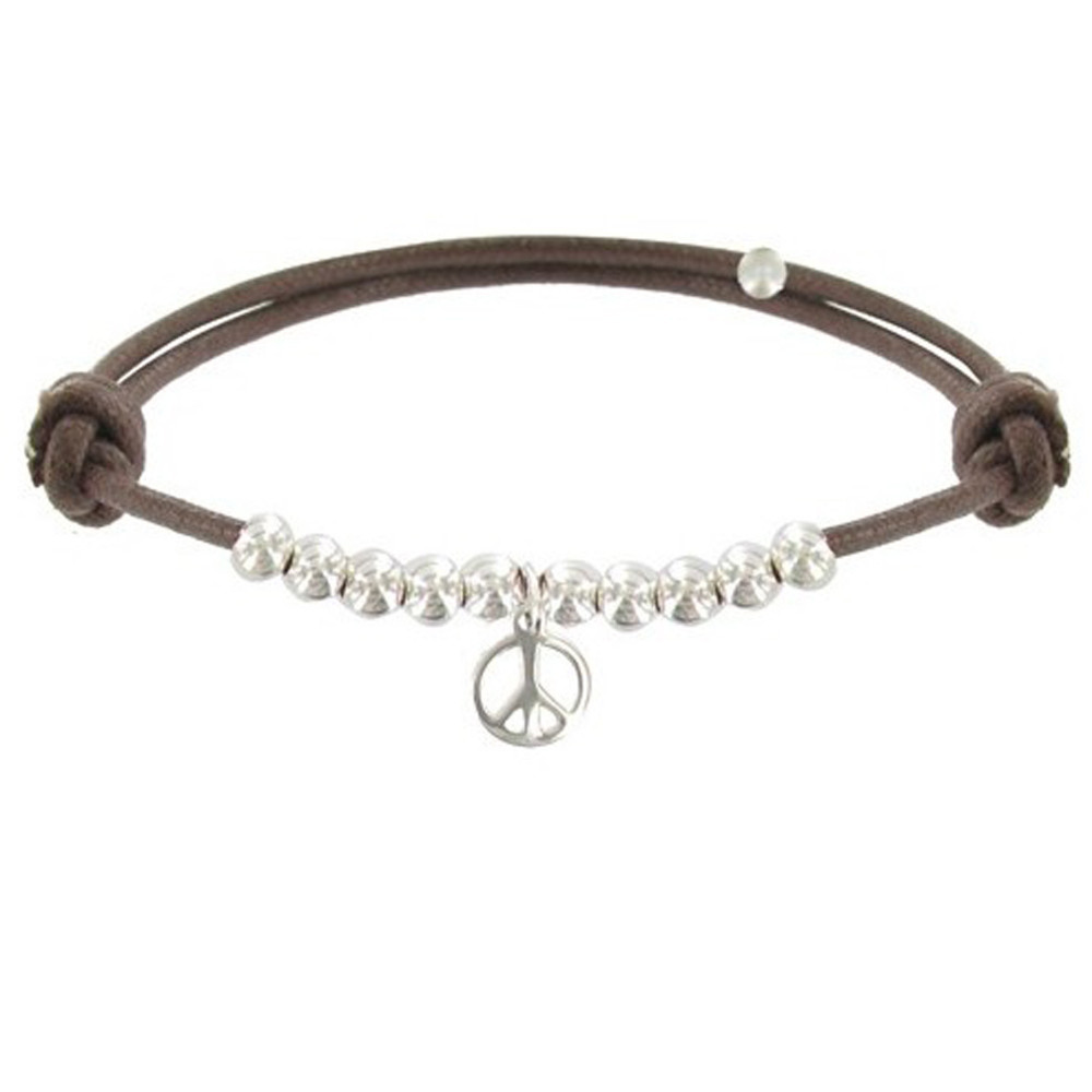 LES POULETTES BIJOUX Bracelet Médaille Peace and Love et Perles en Argent 925 - Clas