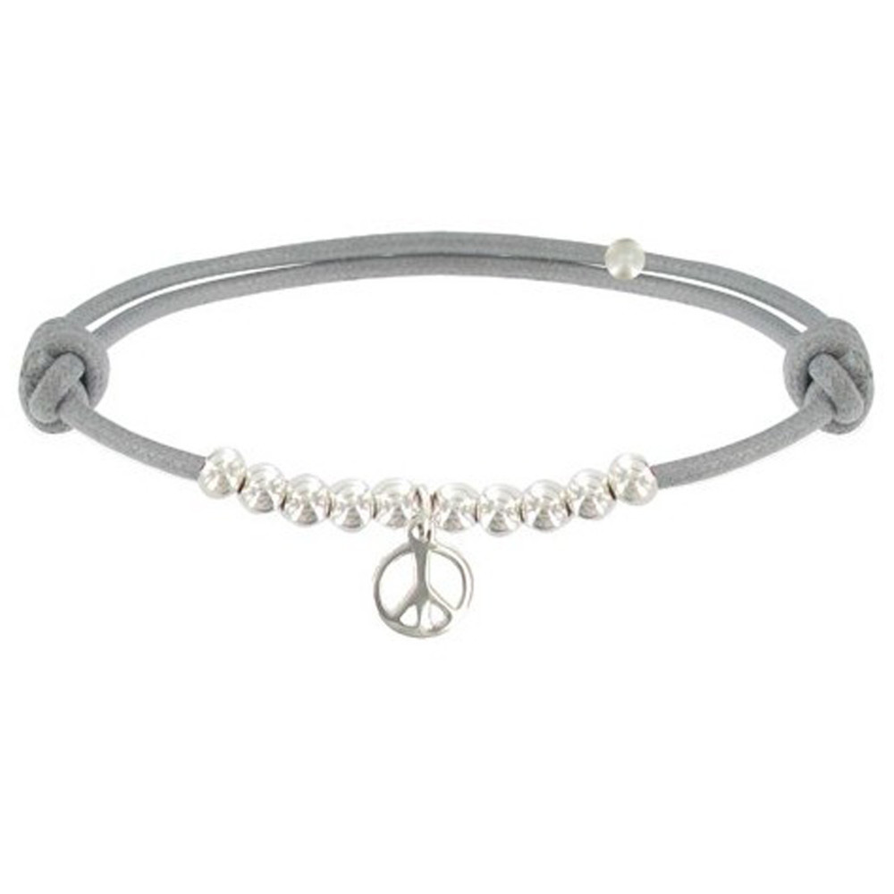 LES POULETTES BIJOUX Bracelet Médaille Peace and Love et Perles en Argent 925 - Clas LES POULETTES BIJOUX Bracelet Médaille Peace and Love et Perles en Argent 925 - Clas