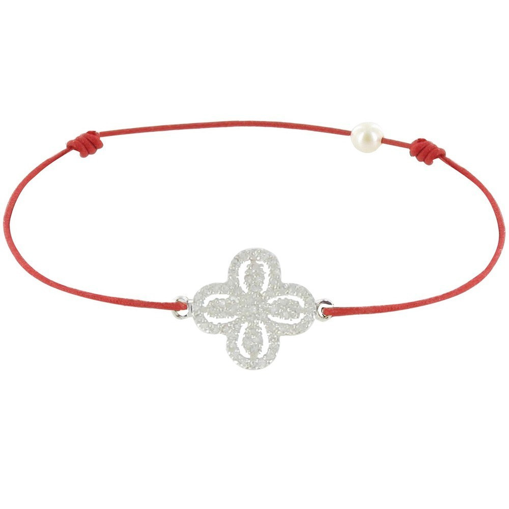 LES POULETTES BIJOUX Bracelet Lien Argent 925 Fleur de Strass - Classics - Rouge