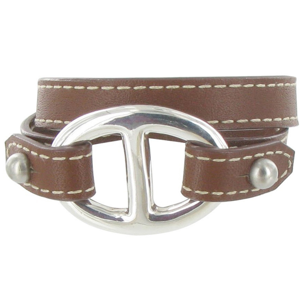 LES POULETTES BIJOUX Bracelet Double Tour Cuir et Maille Marine Argent 925 - Classic