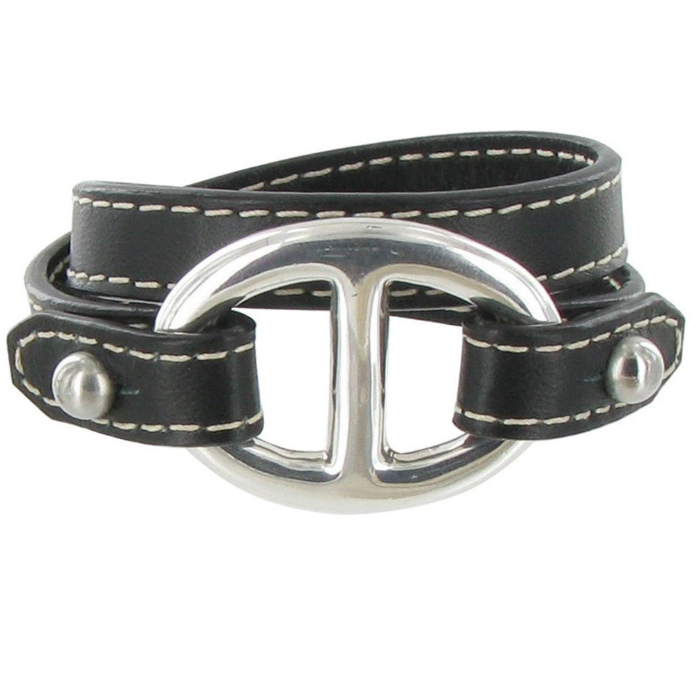 LES POULETTES BIJOUX Bracelet Double Tour Cuir et Maille Marine Argent 925 - Classic