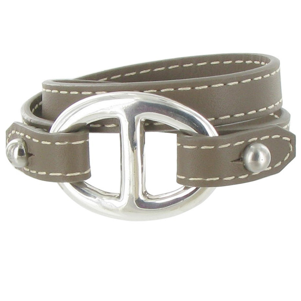 LES POULETTES BIJOUX Bracelet Double Tour Cuir et Maille Marine Argent 925 - Classic