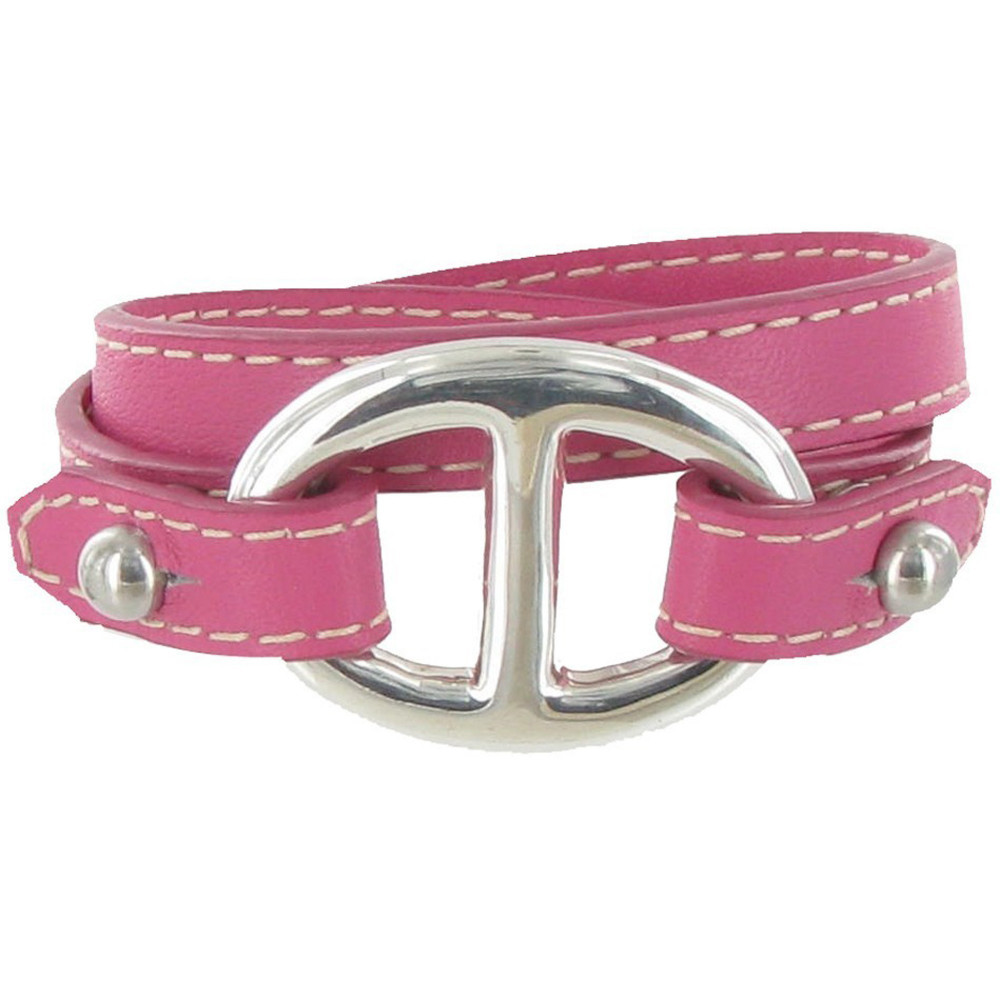 LES POULETTES BIJOUX Bracelet Double Tour Cuir et Maille Marine Argent 925 - Colors