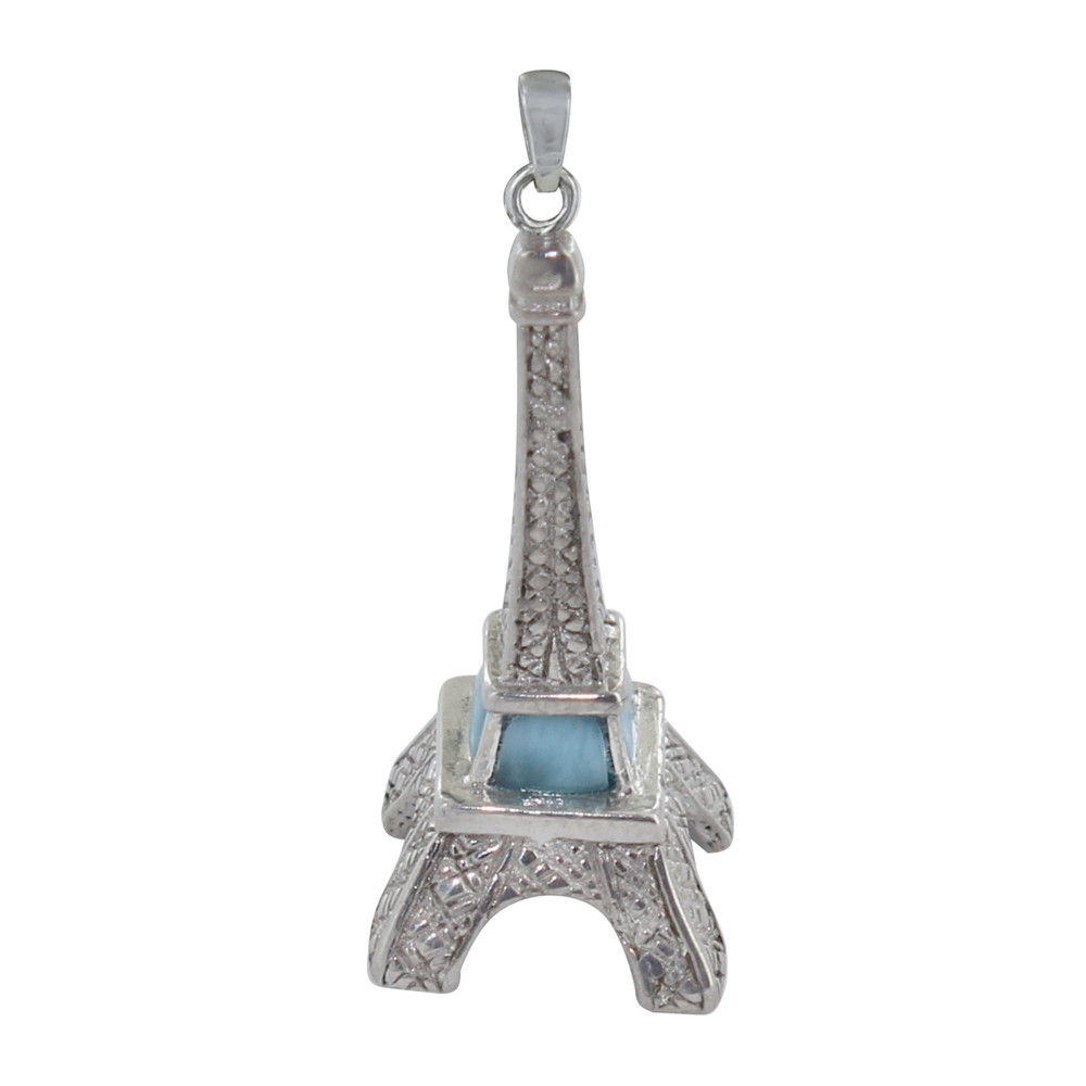 LES POULETTES BIJOUX Pendentif Argent Tour Eiffel et Larimar