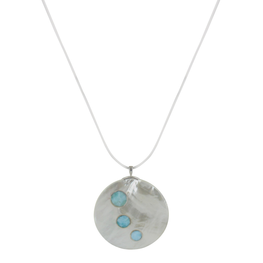 LES POULETTES BIJOUX Collier Fil de Cuir Blanc Pendentif Disque en Nacre Ivoire et L