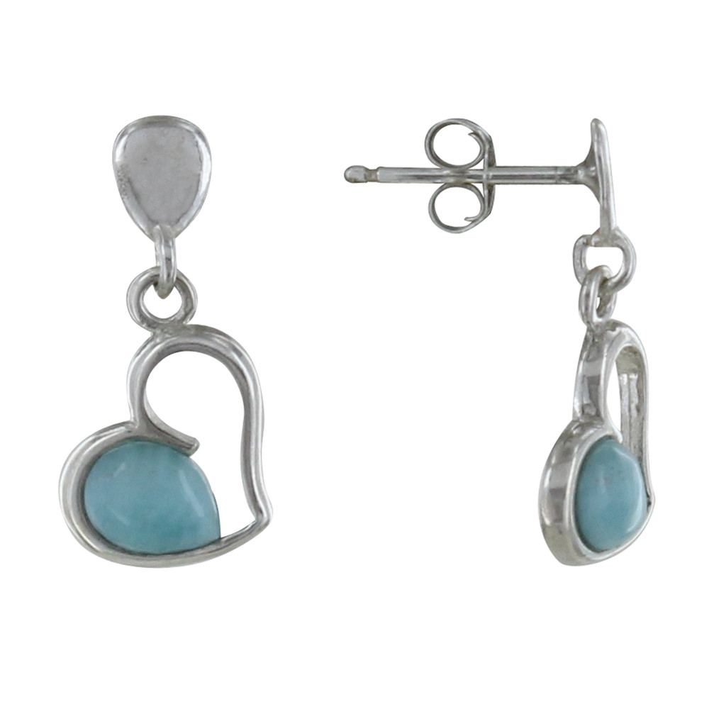 LES POULETTES BIJOUX Boucles d'Oreilles Argent Coeur Toi et Moi Larimar