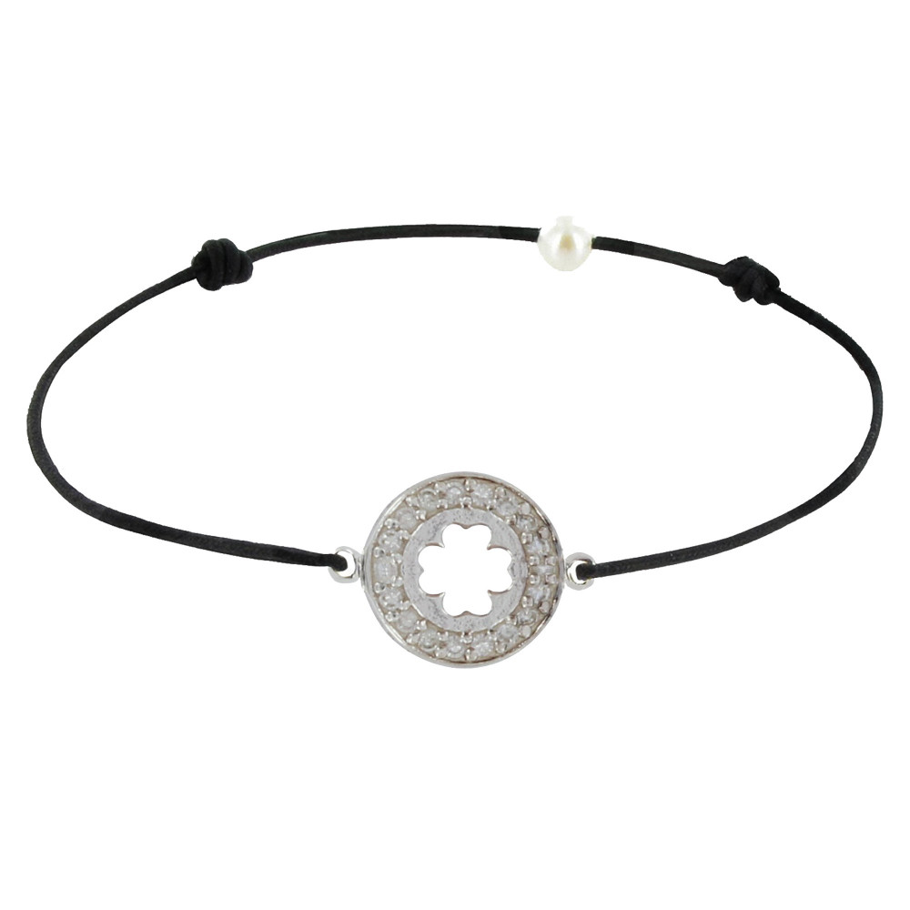 LES POULETTES BIJOUX Bracelet Lien Argent 925 Médaille Porte Chance et Strass - Clas