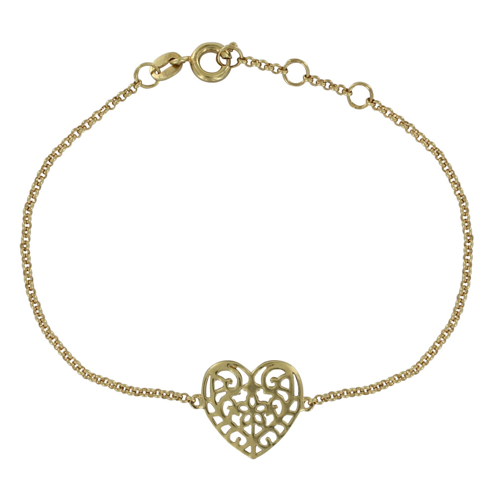 LES POULETTES BIJOUX Bracelet Plaqué Or Coeur Arabesque Ajouré