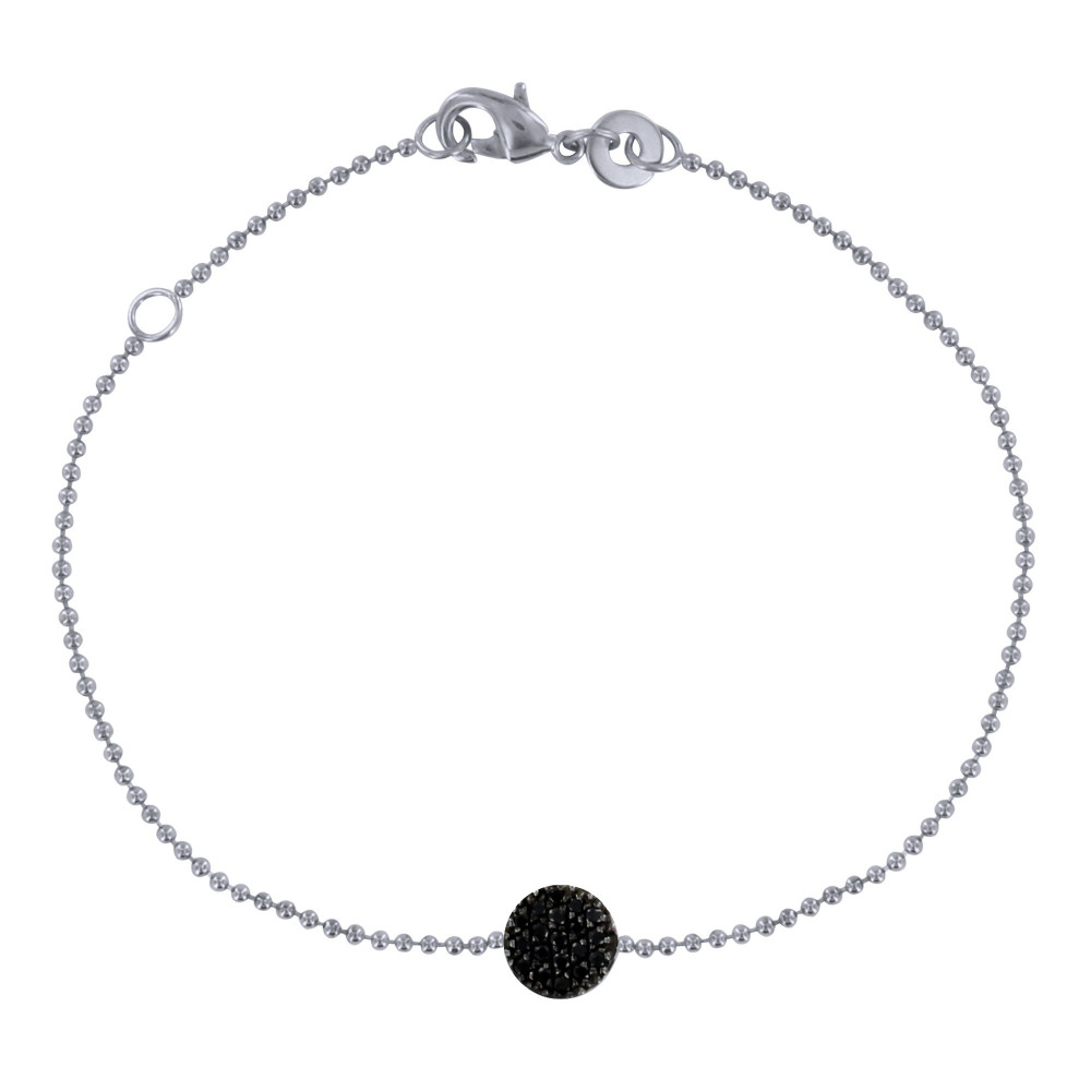 LES POULETTES BIJOUX Bracelet Argent Médaille Ronde Strass Noir