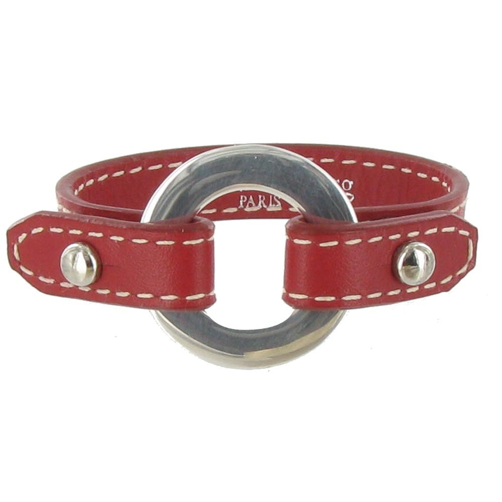 LES POULETTES BIJOUX Bracelet Cuir et Maille Rondelle Argent 925 - Classics - Rouge