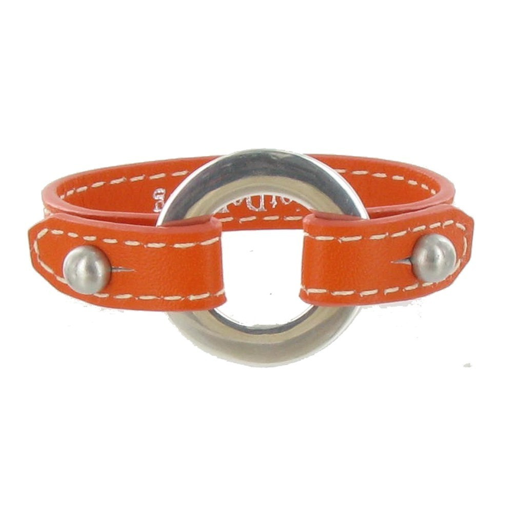 LES POULETTES BIJOUX Bracelet Cuir et Maille Rondelle Argent 925 - Colors - Orange