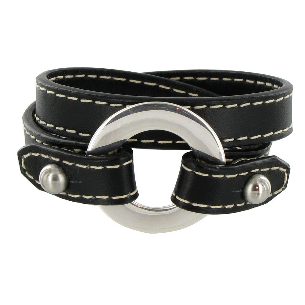 LES POULETTES BIJOUX Bracelet Double Tour Cuir et Maille Rondelle Argent 925 - Class