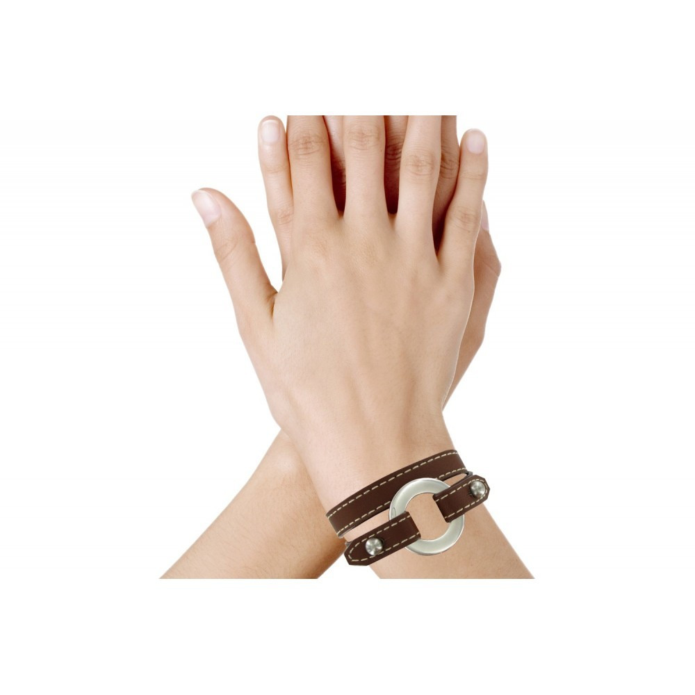 LES POULETTES BIJOUX Bracelet Double Tour Cuir et Maille Rondelle Argent 925 - Colors