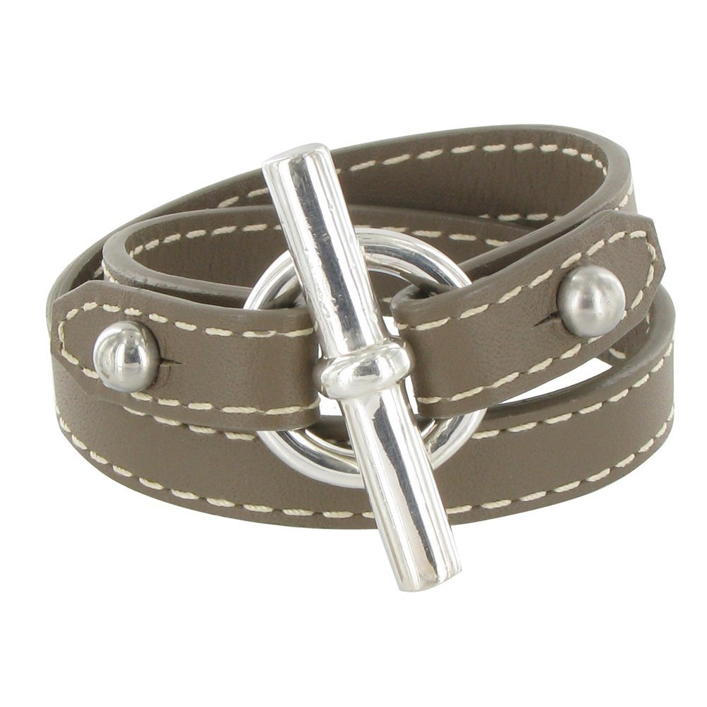 LES POULETTES BIJOUX Bracelet Double Tour Cuir et Fermoir T Argent 925 - Classics -